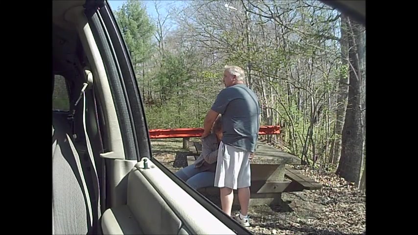Old slut sucking my cock outdoor in the woods